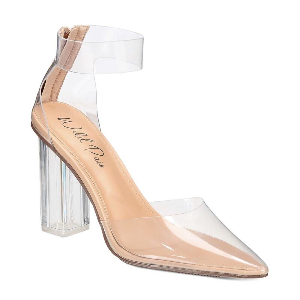 Wild Pair Womens Dellie Ankle-Strap Pumps 6.5 M Clear Vinyl - NIB $78